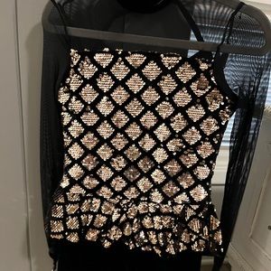 Weissman Jazz Dance Costume with Mini Skirt & Shorts Attached Gold & Black. IC